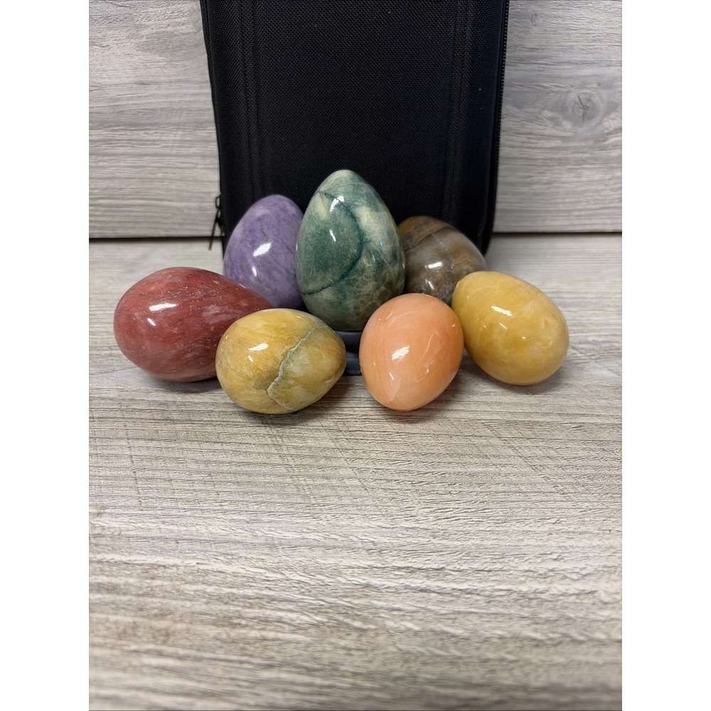 Lot Of 6 Eggs Stone Marble Alabaster Granite Multi Color (e8-01)